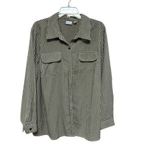 Kim Rogers Woman 3X Beige Black Check Long Sleeve Button Front Shirt Top